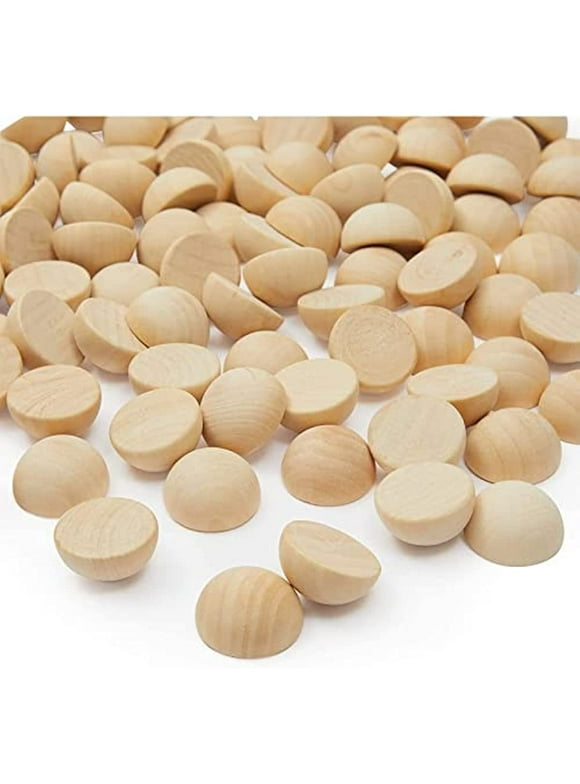 Ninesung 100 Pack Half Wooden Beads, Split Wood Sphere Balls for Crafts, Gnome Noses, Christmas, DIY (1 in)