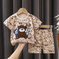 thumbnail image 4 of NIEWTR Toddler Boy Clothes 2Pcs Sets Short T-Shirt Tops Shorts Outfit Set Short Sleeve Star Print T-Shirt and Elastic Waist Shorts Pajamas & Dailywear Set(Brown,2-3 Years), 4 of 4