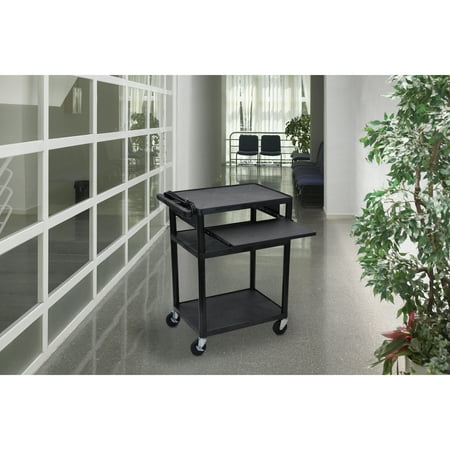 Luxor 18" x 24" x 34" Tuffy Two Shelf Flat Utility Cart With Keyboard Tray And Electrical - Black