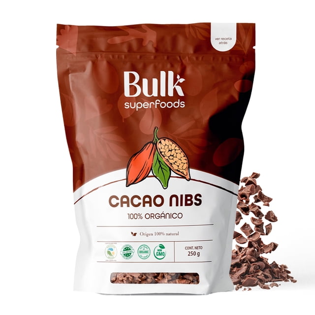 BULK SUPERFOODS Cacao Nibs 100% Orgánico - 250gr - Chocolate sin Azúcar de Alta Calidad - Cocoa Healthy Nibs - Chocolate Amargo sin Azúcar