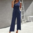 thumbnail image 5 of WREESH Womens Business Casual Jumpsuit Fashion Solid Single Shoulder Strap Sleeveless Packets Jumpsuit Navy, 5 of 6