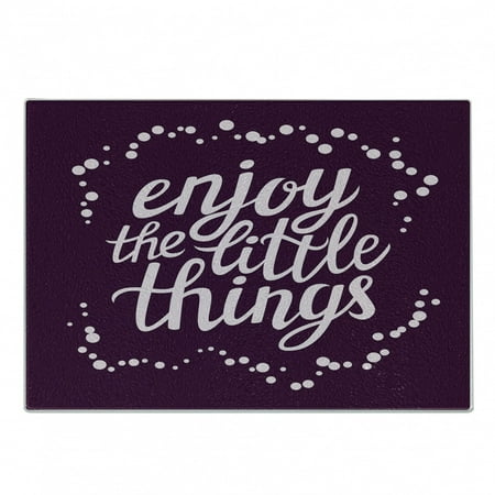 

Enjoy the Little Things Cutting Board Words of Wisdom with Dots Hand Drawn Motivation Boost Decorative Tempered Glass Cutting and Serving Board Small Size Pale Mauve and Purple by Ambesonne