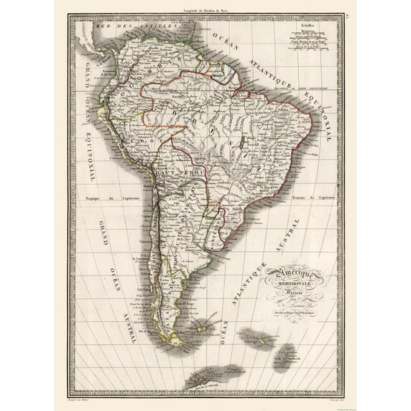 Historic Map - South America - Monin 1839 - 23 x 31.25 - Vintage Wall Art