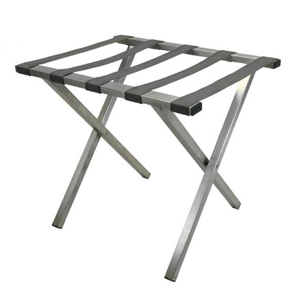 - Brushed Stainless Steel Luggage Rack, Gray Straps, Square Tubing, Gray