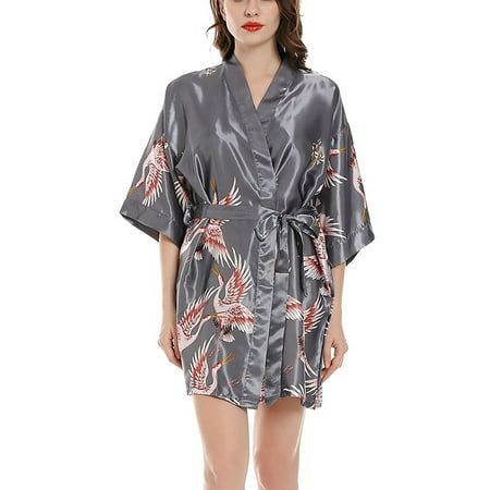 

Glonme Belted Dressing Gown for Women Loose Home Pajamas Casual Half Sleeve Robe Grey S