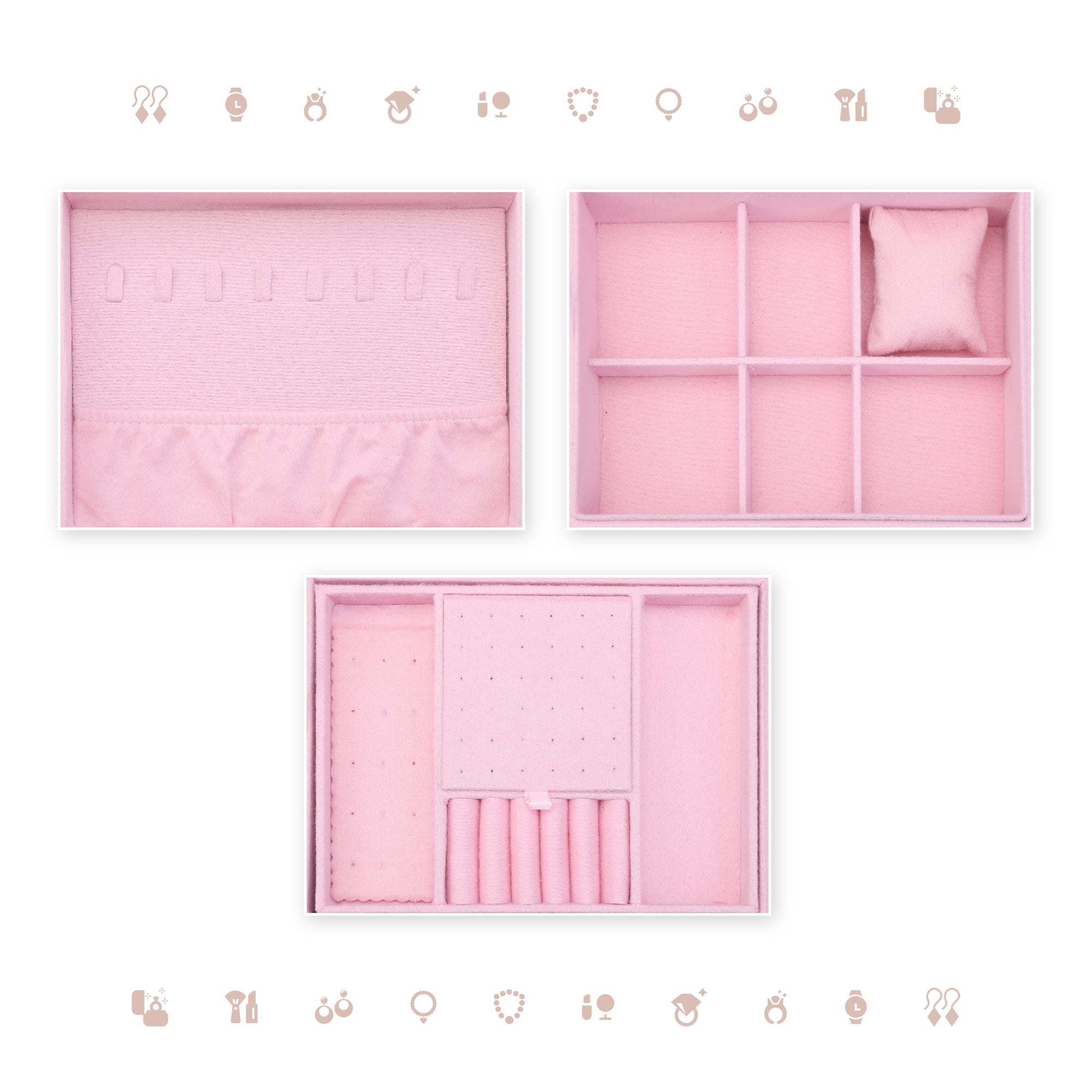 Unique Bargains Velvet Jewelry Box Organizer 2 Layer Jewelry Display Storage Holder Pink