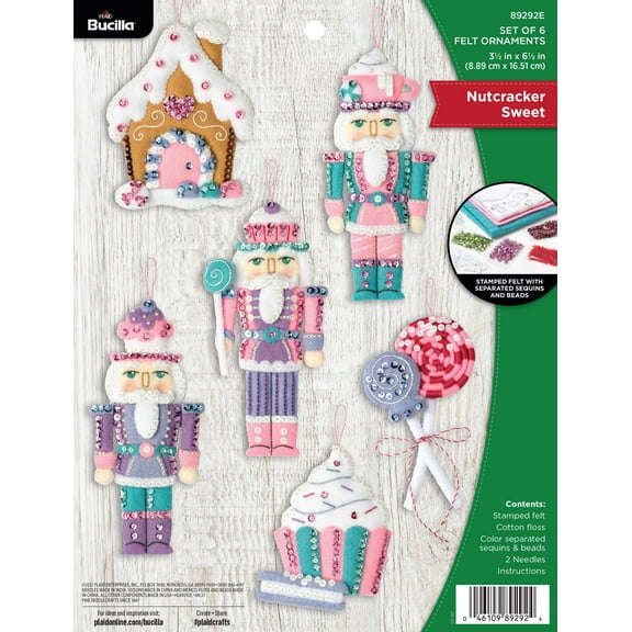 Bucilla Felt Applique DIY Christmas Keepsake Ornament Kit, Nutcracker Sweet, Set of 6