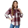 thumbnail image 3 of FYMNSI Women and Girls Button Down Plaid Flannel Shirts Autumn Casual Long Sleeve Shacket Mommy and Me Matching Outfits Wine Red (Girl 6-7T), 3 of 11