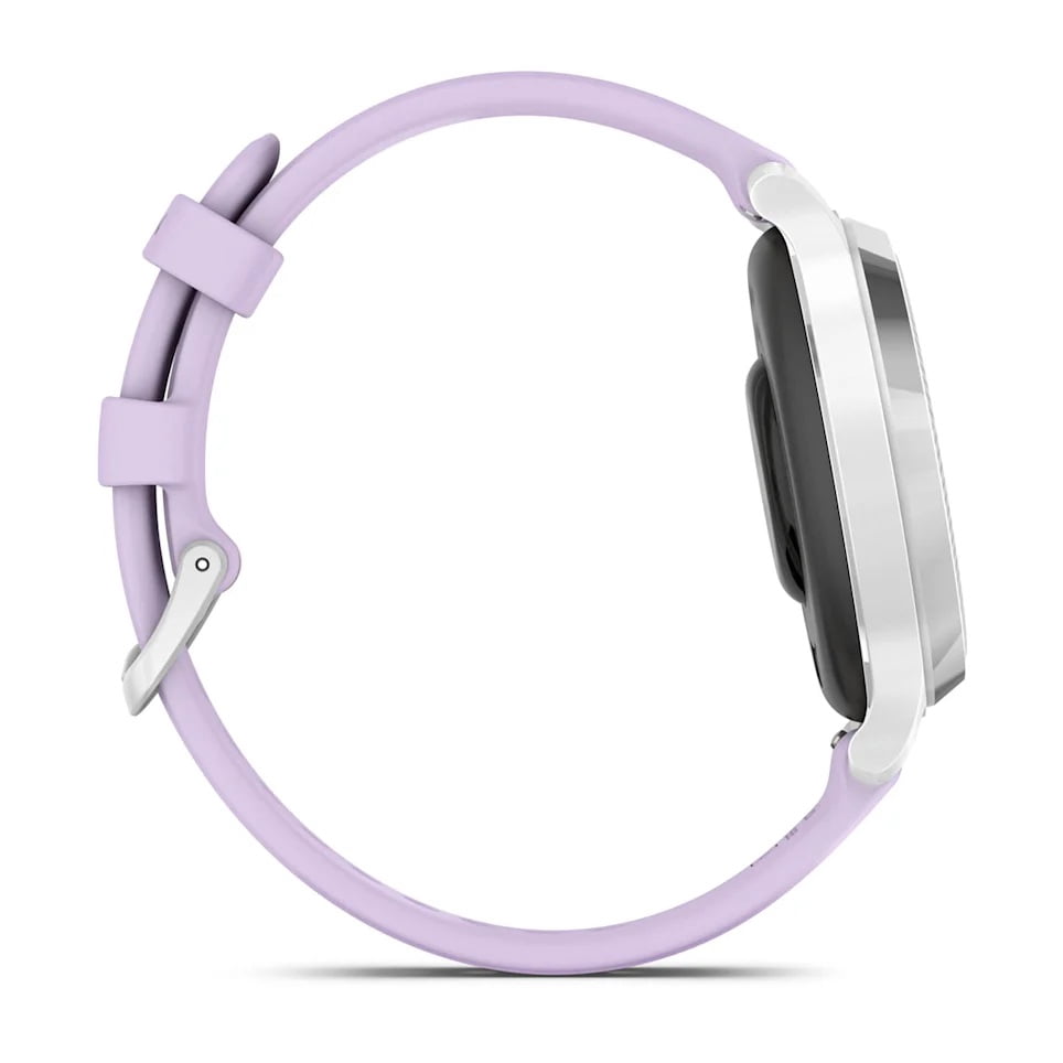 Garmin Lily 2 Active Smartwatch and Fitness Tracker - Silver with Purple Jasmine Silicone Band