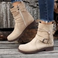 thumbnail image 6 of Round Toe Buckle Shoes Casual Retro Boots With Side Zipper Low Heel Outdoor Non Slip Ankle Boots For Women, 6 of 8