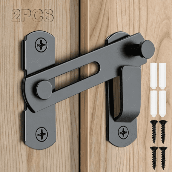 ZHZFKQ 2Pcs Barn Door Lock,180 Degree Flip Sliding Barn Door Latches,Gate Latch for Barn Door,Sliding Door,Pet Door,Garage,Bathroom,Window,Outdoor(Black)