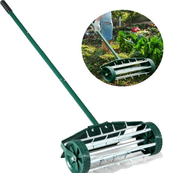 Elleree Lightweight Rolling Spike Lawn Soil Aerator with Green Handle