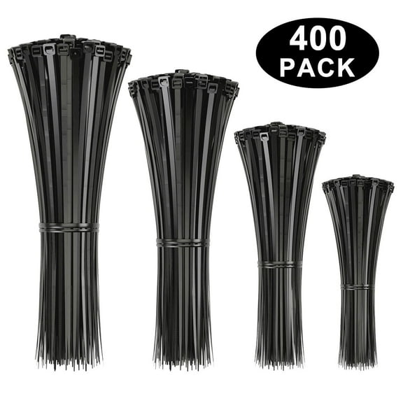 Nylon Cable Ties 4 Size 400 PCS, Plastic Zip Ties, Tie Wraps, Electrical Cable Ties(8, 12, 14, 18 in)