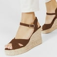 thumbnail image 5 of FSJ Women Peep Round Toe Espadrille Wedge High Heels Cross Strap Buckled Platform Sandals Summer Date Casual Dress Shoes Size 15 Brown, 5 of 5