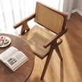 thumbnail image 3 of IVV Mid-Century Accent Armchair with Rubber Wood Frame, Woven Rattan Backrest & Seat, Indoor/Outdoor Dining Chair for Kitchen Patio Balcony (Brown, 1 Pack), 3 of 9