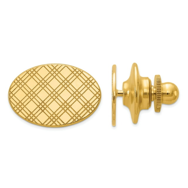 14k Yellow Gold Mens Checkered Oval Tie Tac Lapel Pin Bar For Dad Mens For Him