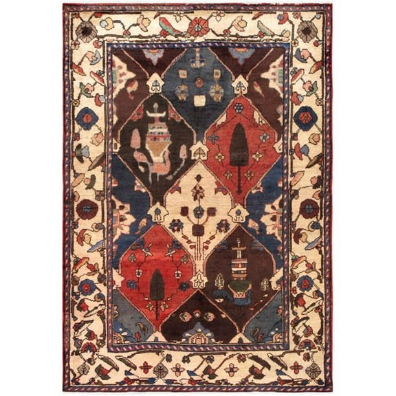 Pasargad Home Vintage Azerbaijan Multi Lamb's Wool Area Rug  4' 4" X 6' 5"