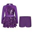 thumbnail image 2 of IBTOM CASTLE Girls Sparkle Sequins Dance Outfit Kids Latin Hip Hop Jazz Dancewear Mesh Long Sleeve Glitter Dress with Shorts Set 6-7 Years Purple, 2 of 7