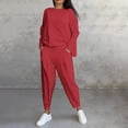 thumbnail image 2 of Gmluru Lounge Sets for Women Fall 2025 Loungewear 2 Piece Outfits Solid Color Irregular Long Sleeved Hoodie Pants Set Round Neck Shirt Set Plus Size Outfits Jogger Sweatsuit Sets Red S-5XL, 2 of 9