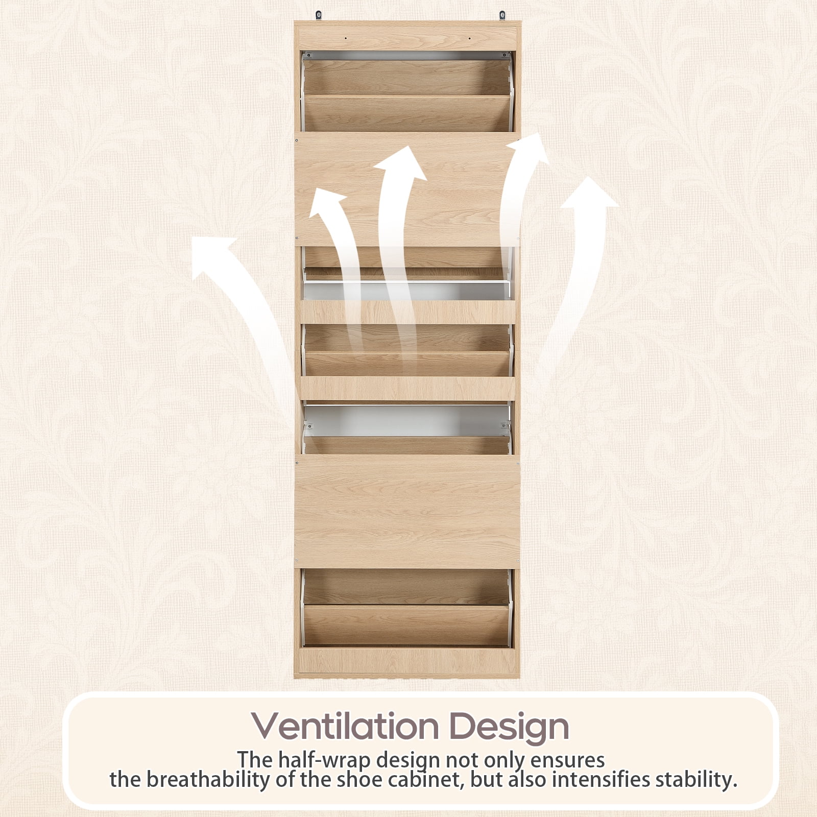 Brafabhome Mirror Shoe Cabinet with 5 Flip Doors, 30-Pairs Shoe Organizer Cabinet for Hallway, Modern Entryway Shoe Storage for Slippers Sneakers | Nature