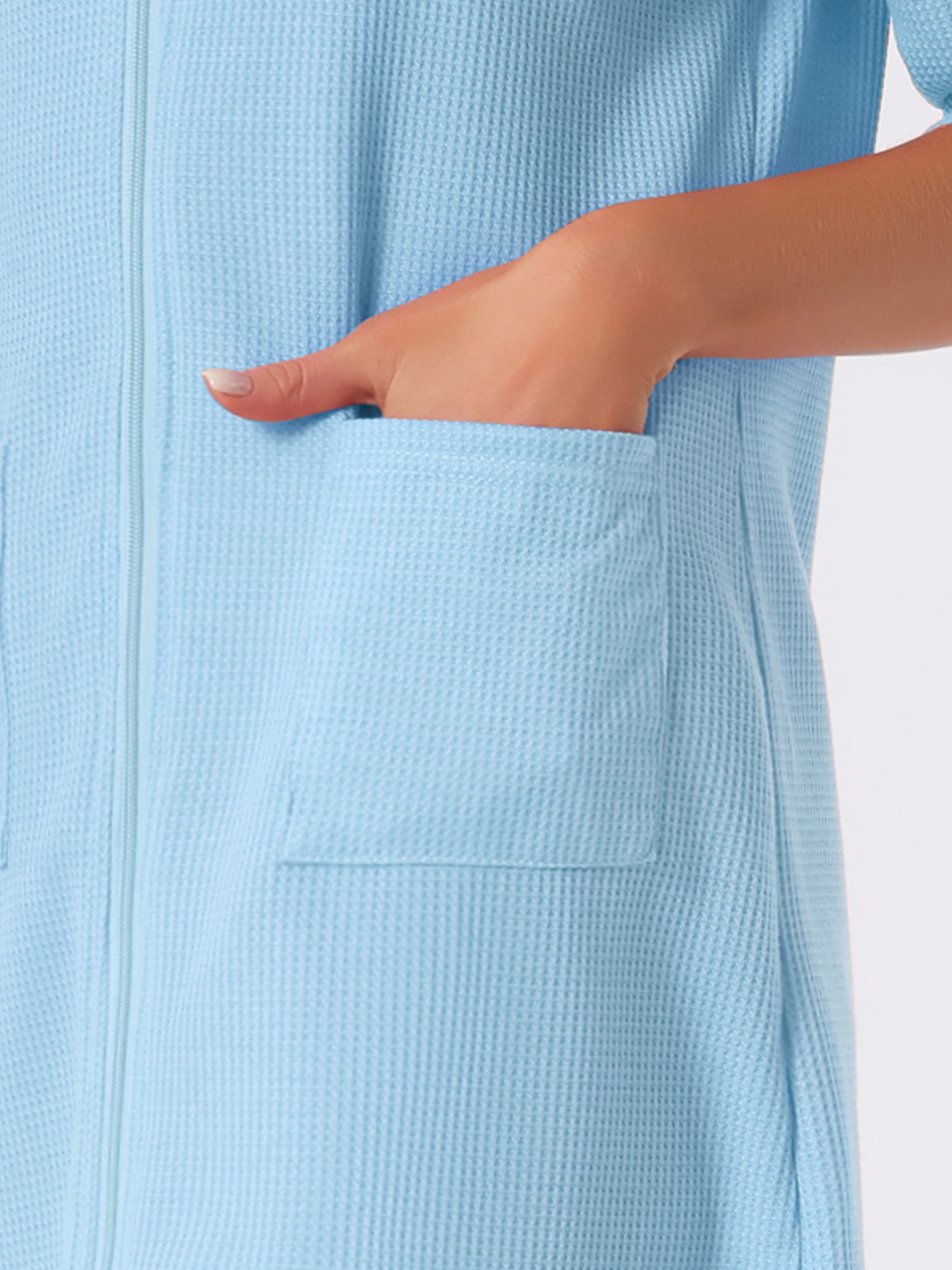 DARING DIVA Women's Zipper Robes Waffle 3/4 Sleeves Bathrobe House Coat XS Light Blue