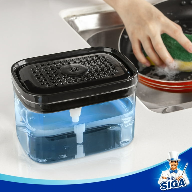 MR.Siga 2 in 1 Premium Dish Soap Dispenser and Sponge Holder for Kitchen, Dishwashing  Soap Pump Dispenser for Kitchen Countertop, Black 