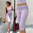 thumbnail image 2 of Womens Capri Leggings Low Waisted Slim Leg Polka Dots Capris Split Hem Cropped Yoga Pants, S, 2 of 9