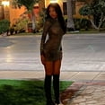 thumbnail image 5 of Women's Stand Collar Long Sleeve Mini Dress, Hips Wrapped, 5 of 18