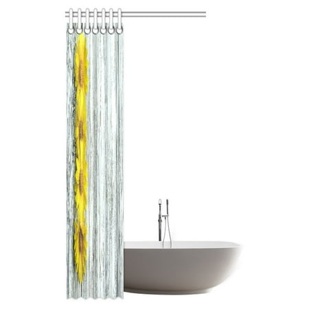 Pop Rustic Shower Curtain Yellow Daisy Blossom On Vintage Wood