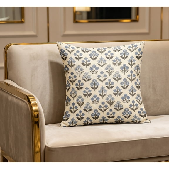 Vfedsrsge Black Floral Throw Pillow Covers 18x18 Set of 2, Dusty Blue Decorative Cushion Covers for Couch Sofa