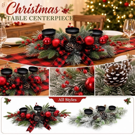THOPBPRK 30-Inch Christmas Table Centerpiece with Artificial Red Berries and Ornaments, Foldable Holiday Table Decor for Dining Room and Festive Home Party , 1Pack A