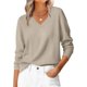 thumbnail image 2 of Suéter de Larga con Cuello en V para Mujer, Estilo Casual Clásico de Otoño, Suave y Holgado, Básico, Tipo Jersey Albaricoque Gris S, 2 of 10