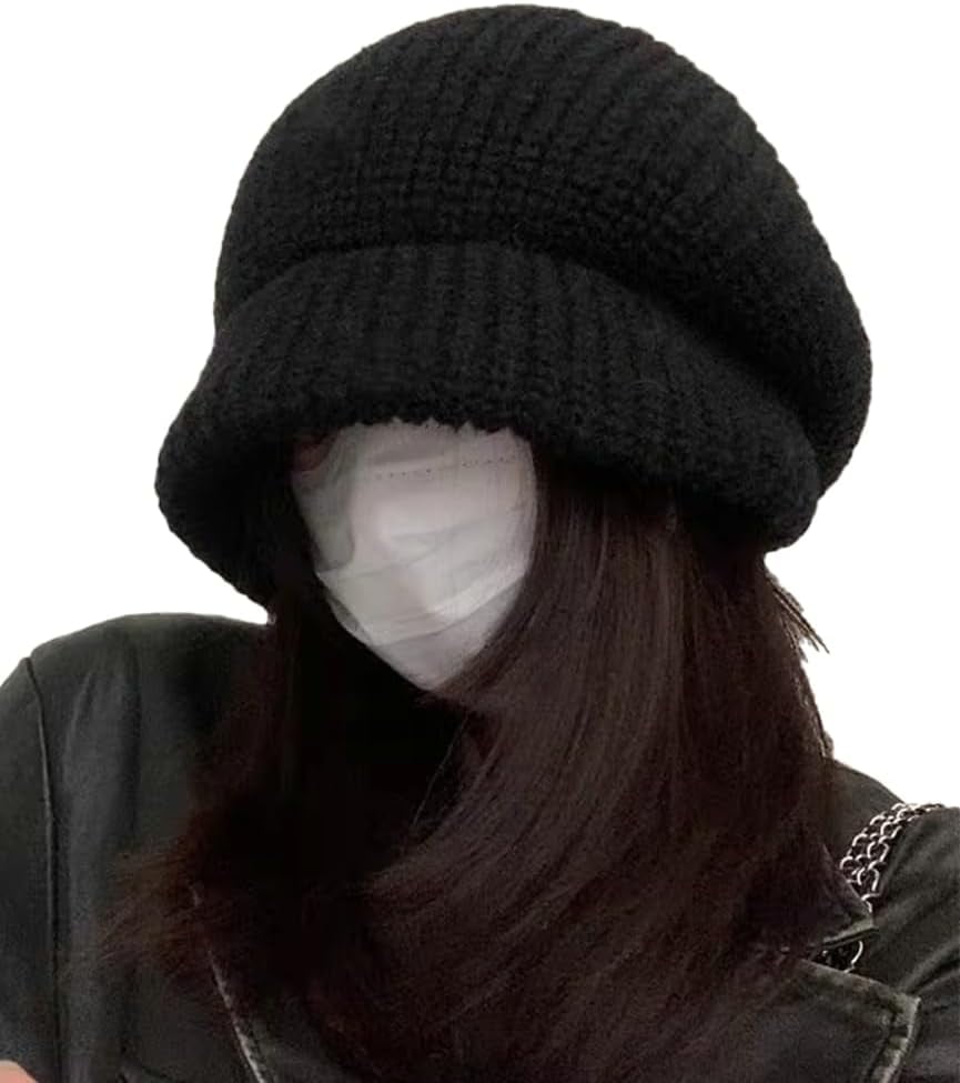 CoCoMangos Winter Knit Slouchy Solid Beanie Hats for Women Soft Warm Daily Skull Cap Bucket Hat with Visor for Cold Weather