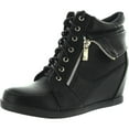 thumbnail image 2 of Lucky Top Peter-30K Girls Kids Fashion Leatherette Lace-Up High Top Wedge Sneaker Bootie BLACK 11, 2 of 4