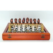 White Angels & Dark Devils Resin Chessmen on Cherry Stained Chest