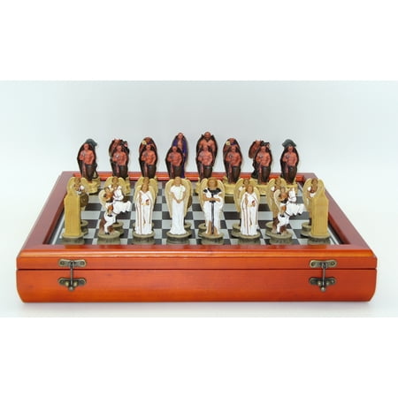 White Angels & Dark Devils Resin Chessmen on Cherry Stained Chest