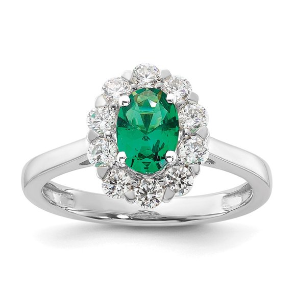 Auriga 10k White Gold Lab Grown Diamond & Cr. Oval Emerald Fashion Ring for Women Size- 7