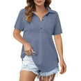 thumbnail image 5 of QUNYINEY Short Sleeve Womens Blouses Waffle Blue Casual Shirts Collared Loose Pullover Button Women Tops, 5 of 5