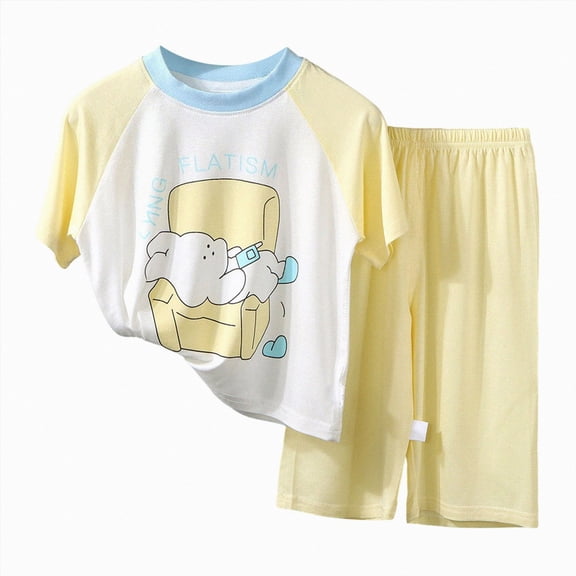 larppty Girls 2 Piece Pajamas Set Cartoon Printed Loungewear Long Sleeve Top and Pants Sets Sleepwear Nightwear(14-16 Years,Yellow)