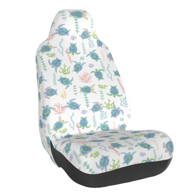 Wukai Sea Turtle Full Set Car Seat Covers with Soft Padding Universal Auto Front Seats Protector and Cushion Mat