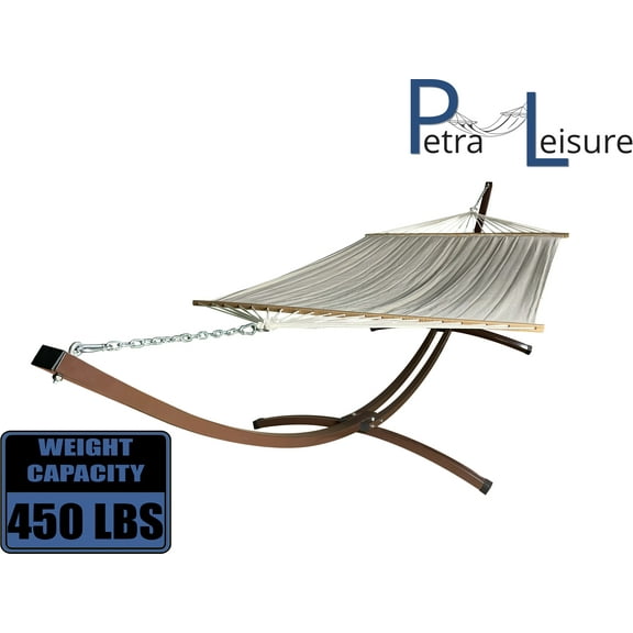 Petra Leisure 15 Ft. Indoor/Outdoor Heavy Duty Brown Steel Arc Hammock Stand w/Premium Quilted Hammock Bed. (Beige)