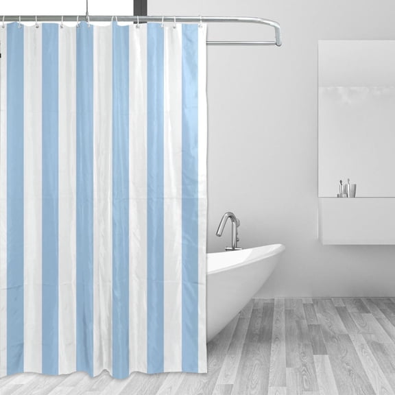 Light Blue-white Stripes Shower Curtains with 12 Hooks Waterproof Bathroom Decor 66" x 72"