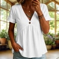 thumbnail image 2 of Turilly Peplum Fit V-Neck Tops for Women Short Sleeved Solid Color Casual Top T-Shirts with Decorative Button, 2 of 6
