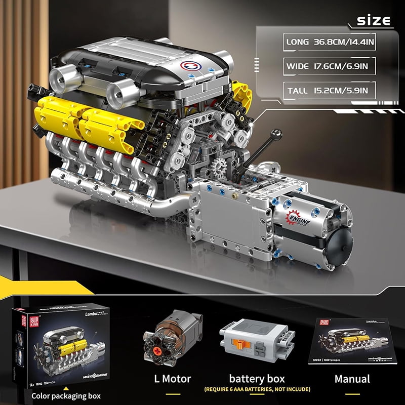 SNOWEAGLE  V12 Engine Model kit That Runs - Build Your Own STEM V8 Model Engine for Adults, 12-Cylinder Car Engine, Shiftable Gear Operation, Mechanic Engineering Construction Set (1260 PCS)