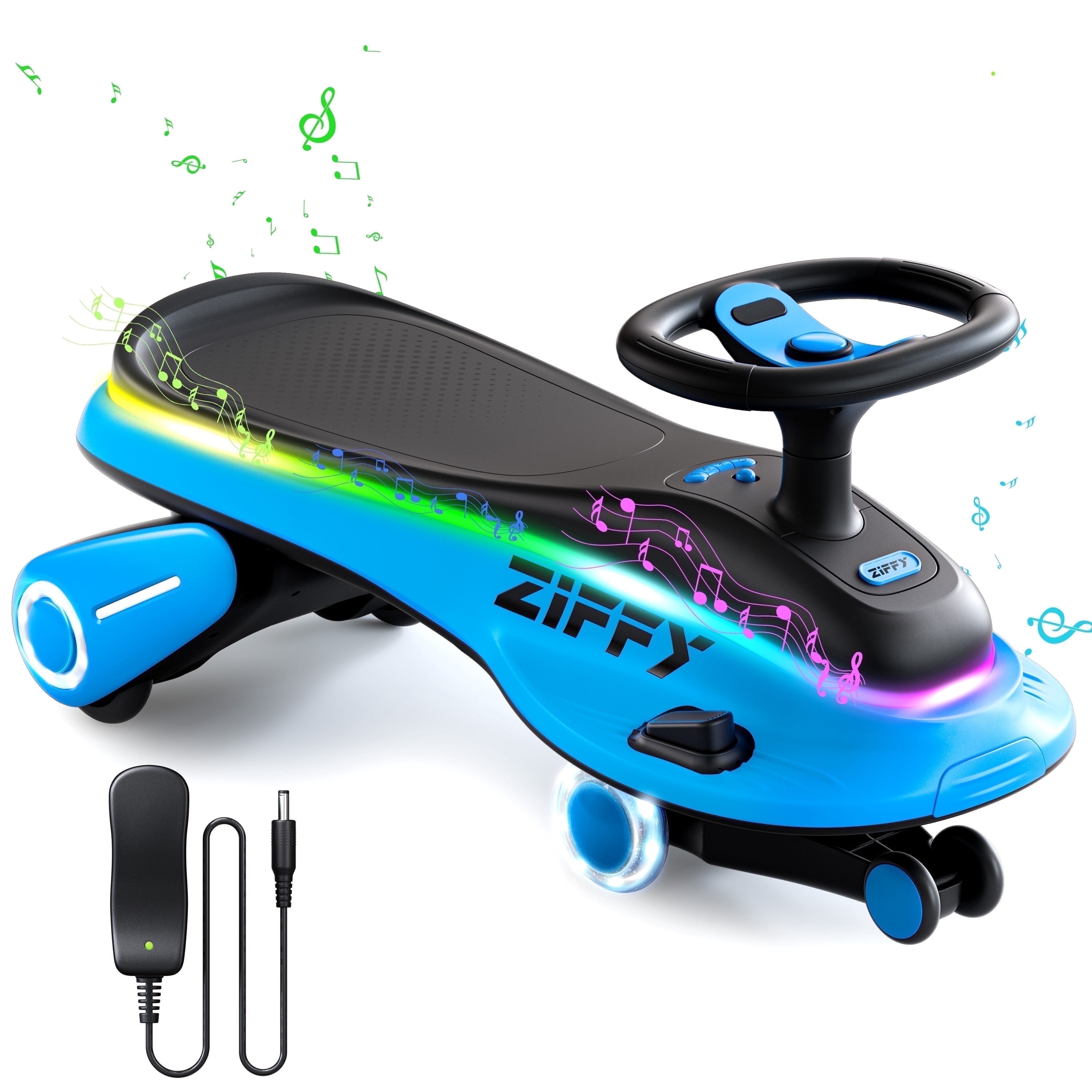 ZIFFY, Blue Electric Wiggle Car with Pedal, 1, 360¬∞ Glow Lights