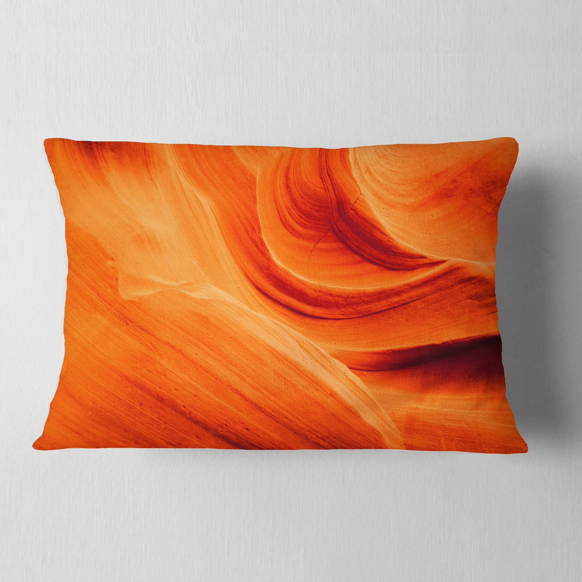 Designart Orange Upper Antelope Canyon - Landscape Photography Throw Pillow - 12x20