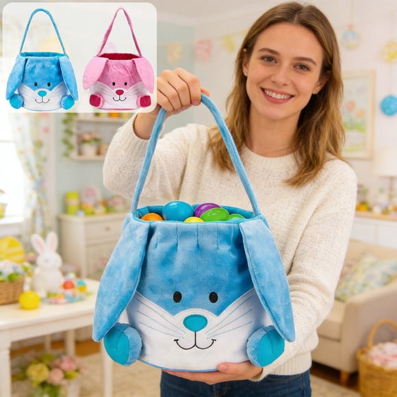 Dianli Gifts Easter Basket Cute Rabbit Ear Tote Easter Candy Bag Reusable Cute Bunny Print Egg Hunt Tote Kids Party Favor Gift Bag Spring Holiday Basket for Family Events