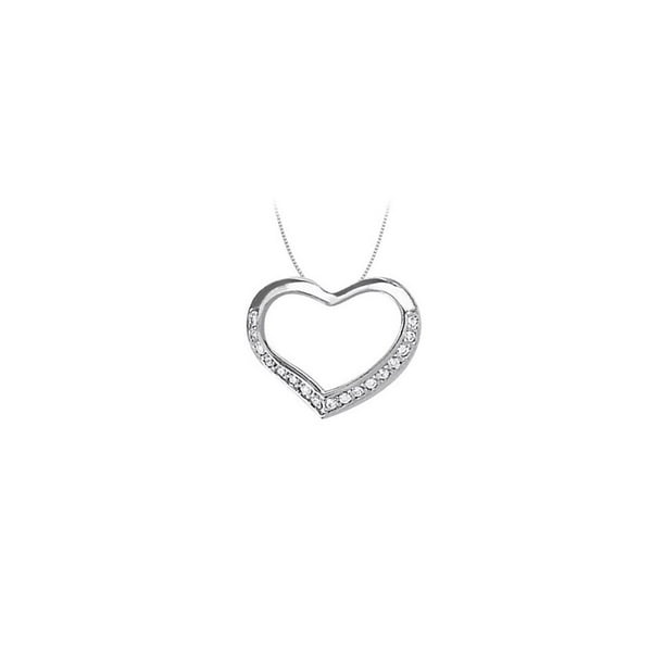 Pendentif Coeur Diamant Pierre de Naissance d'Avril en Or Blanc 14 Ct 0,10 CT TDW