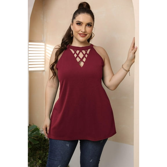 Plus Size Halter Neck Cutout Sleeveless Dress