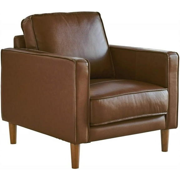 Pemberly Row 32" Contemporary Top-Grain Leather Armchair in Chestnut